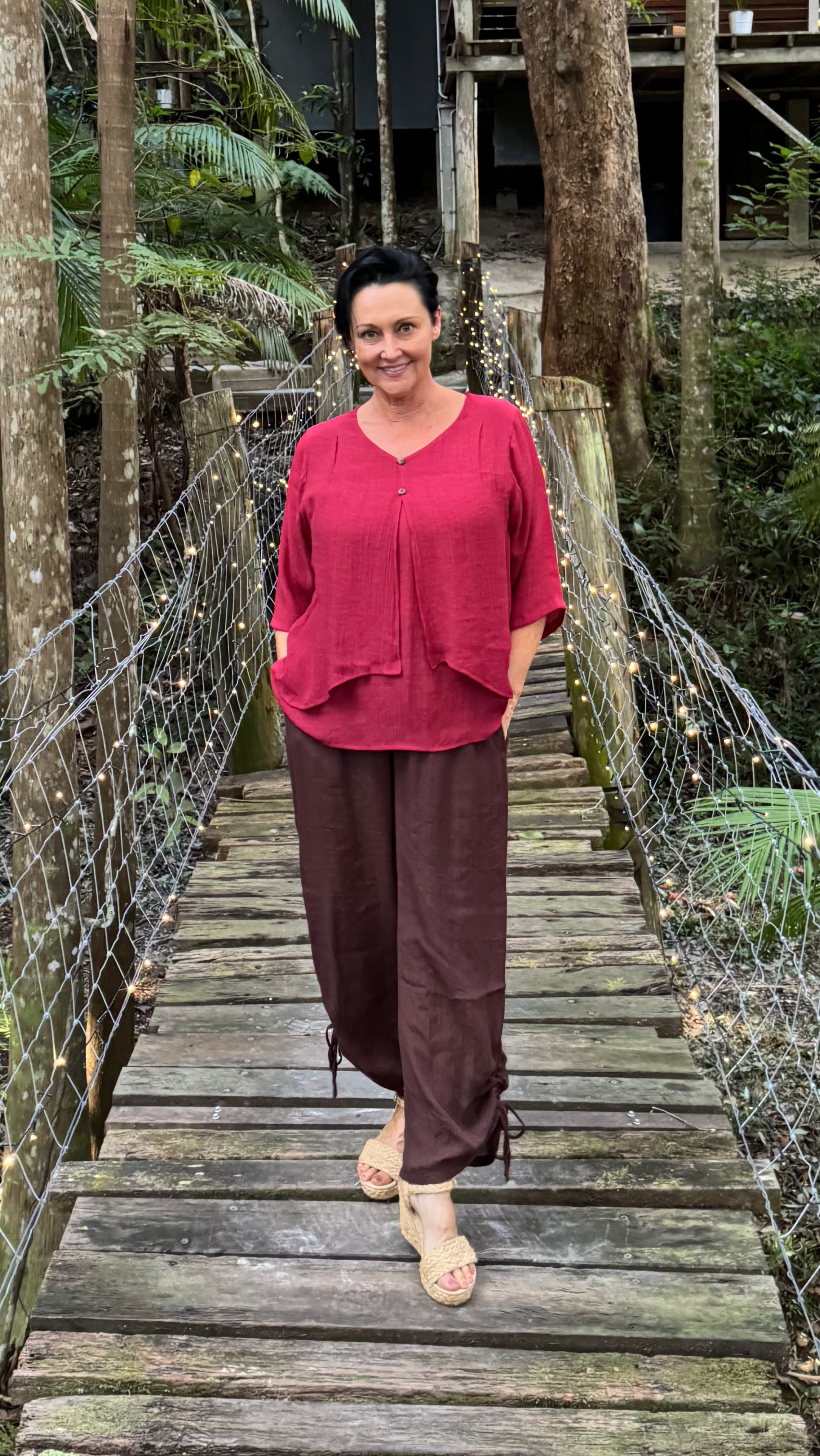 NEW V-Neck Bamboo Cotton Top in Dark Red