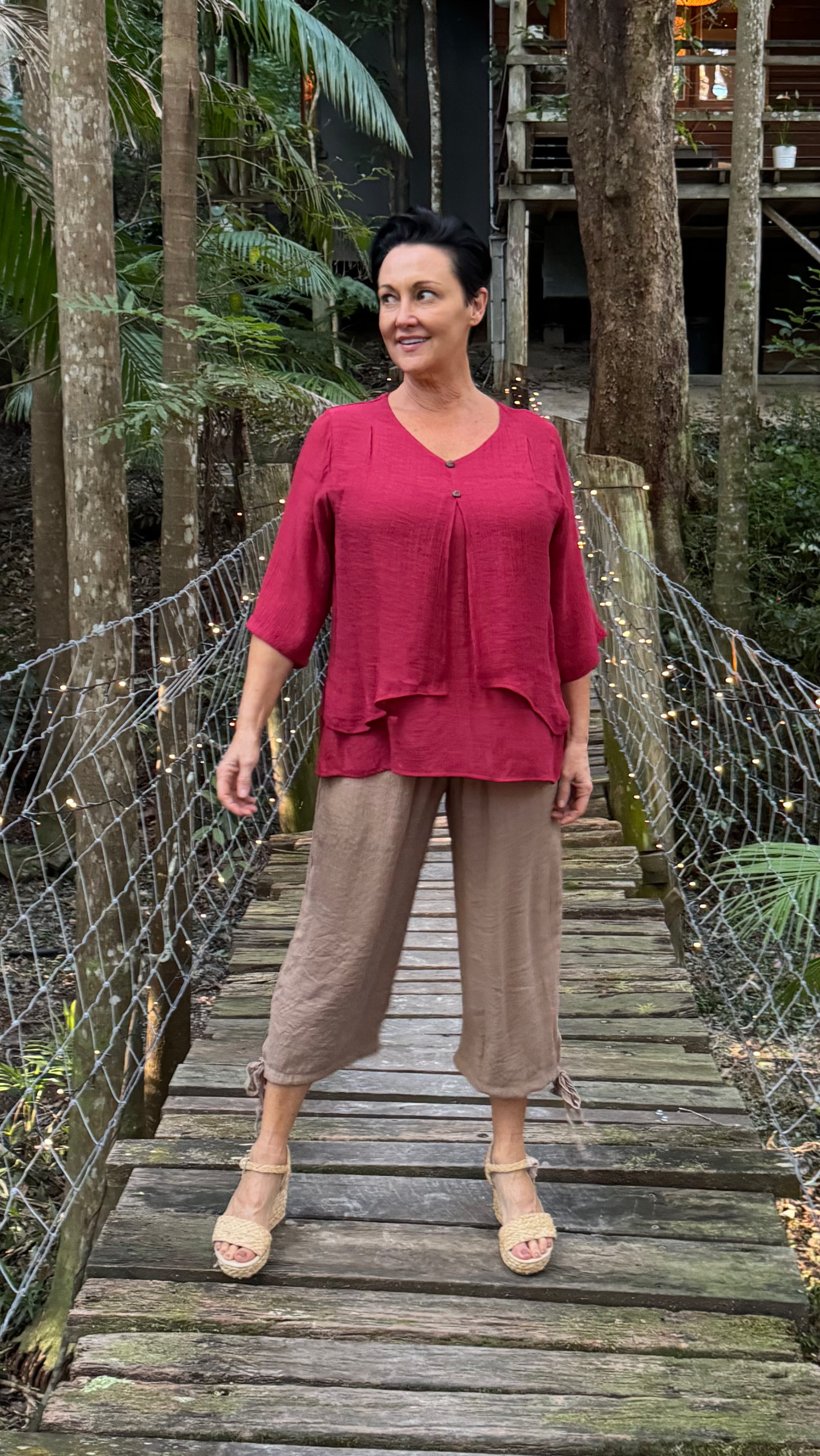 NEW V-Neck Bamboo Cotton Top in Dark Red